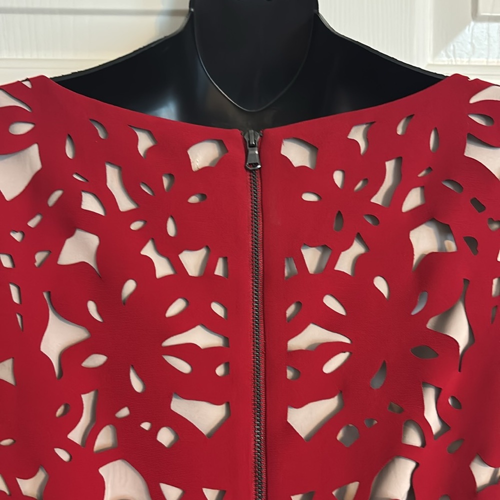 Anthropologie Moulinette Soeurs Red Laser Cut Dress Size 4 - Picture 3 of 7